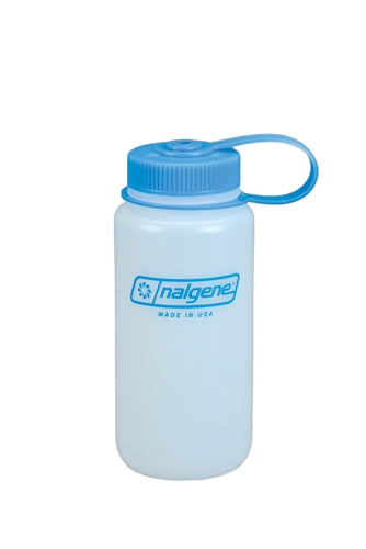 NALGENE 500ML / 16 OZ. WIDE MOUTH BPA FREE WATER BOTTLE - WHITE, BLUE LID - Trailfinder